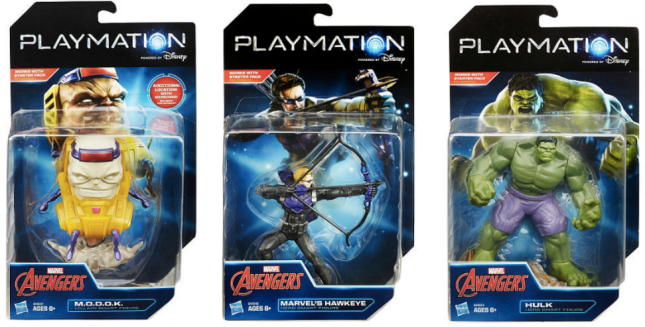 Retail-packaged Playmation Marvel Avengers smart figures: M.O.D.O.K., Hawkeye, and Hulk